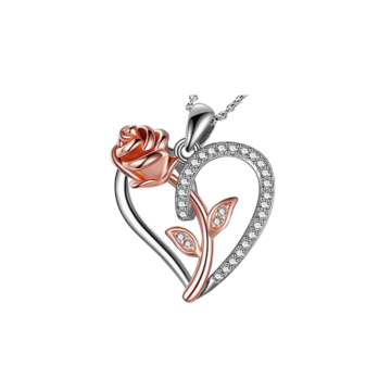 Halskette mit Herz und Rose der Erinnerung, aus echtem Silber,mit Glasdiamanten besetzt AN: 1