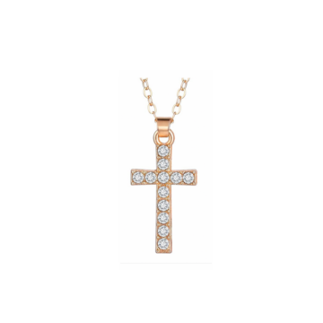 Halskette Kreuz gold, mit Glasdiamanten besetzt aus echtem Silber, AN: 9