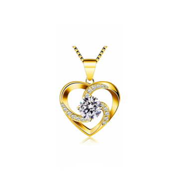 Halskette Herz in gold, mit Glasdiamanten besetzt, im Zentrum der Stein der Erinnerung, aus echtem Silber, AN: 11