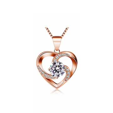 Halskette Herz in kupferfarbe, mit Glasdiamanten besetzt, im Zentrum der Stein der Erinnerung, aus echtem Silber, AN: 12