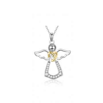 Halskette Engel silber, mit Glasdiamanten besetzt, im Zentrum das Herz der Erinnerung in gold, aus echtem Silber, AN: 14