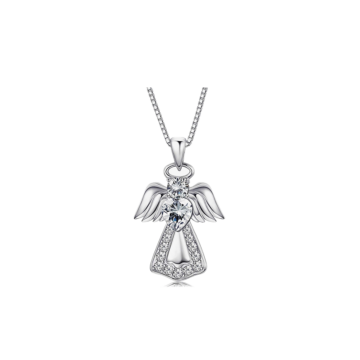 Halskette Engel silber, mit Glasdiamanten besetzt, im Zentrum das Herz der Erinnerung, aus echtem Silber, AN: 13