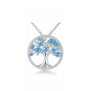 Halskette Baum der Erinnerung silber, mit blauen Glasdiamanten besetzt, aus echtem Silber, AN: 16