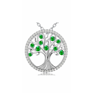 Halskette Baum der Erinnerung silber, mit grünen Glasdiamanten besetzt, aus echtem Silber, AN: 17