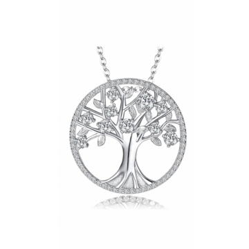 Halskette Baum der Erinnerung silber, mit Glasdiamanten besetzt, aus echtem Silber, AN: 15